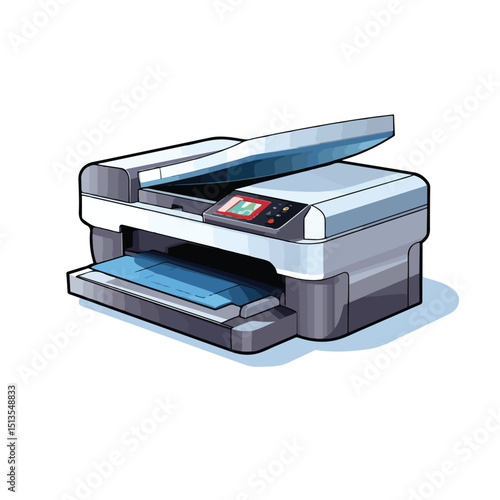 Professional Printer Electronic Device Vector Illustration Isolated on White Background