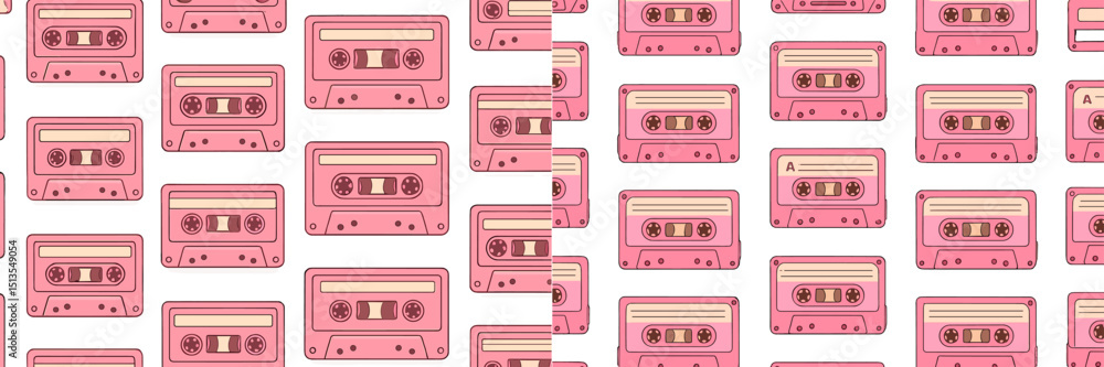 Fototapeta premium Colorful pink cassette tapes create a vibrant retro pattern suitable for various creative projects