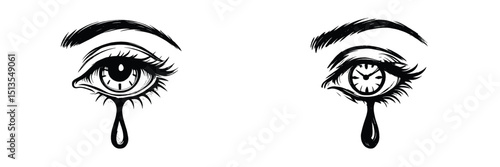 Emotional illustration of eyes with clock and time symbolism represented by tears