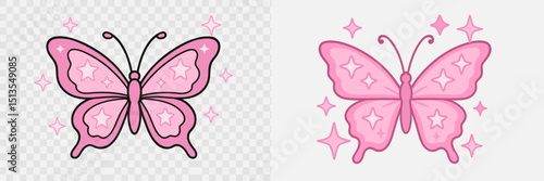 Pink butterfly designs with stars and sparkles, showcasing creativity and vibrant colors in a whimsical style
