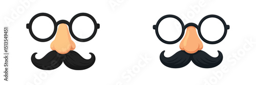 Funny glasses and mustaches on a white background create a playful and humorous visual effect for festive occasions