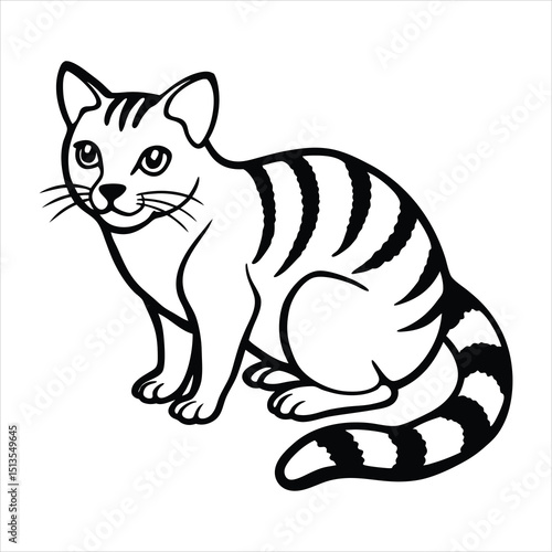 Line art of sand cat crouching.