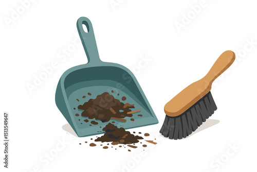 Cleaning tools for gardening shown on a white background with dirt and debris from soil