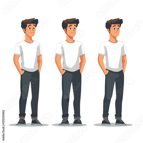 Professional Standing Man Character in Casual Clothes Vector Illustration for Marketing Materials