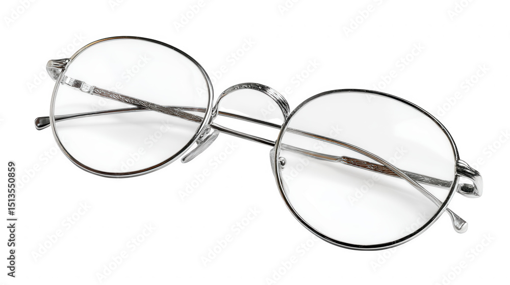 Round silver glasses isolated on transparent background, PNG Round silver glasses isolated on transparent background, PNG