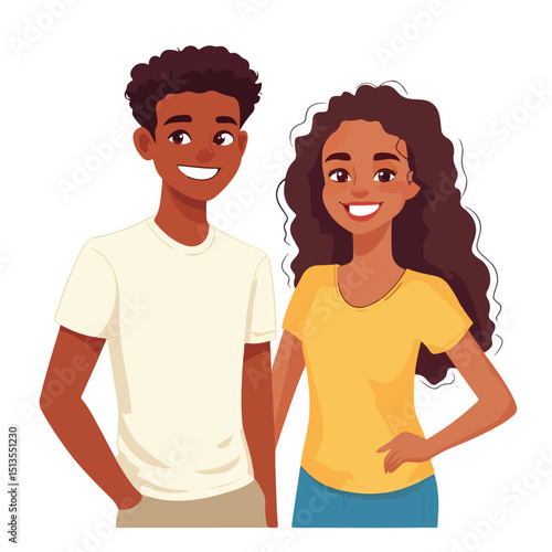 Diverse Teenagers Smiling - Happy Boy and Afro-American Girl Friends Together