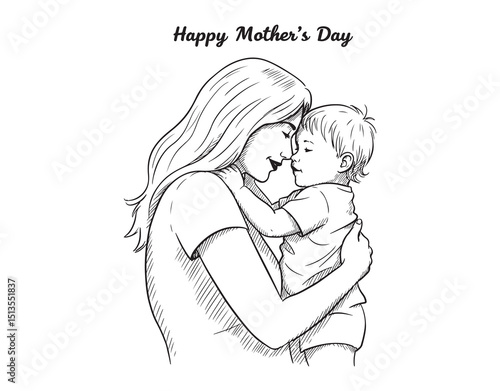 Hand-drawn vector silhouette illustration for Mother's Day.
