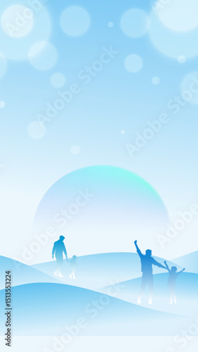 Father's Day vertical illustration with father and son silhouettes