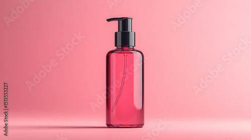 Black Pump Bottle on Soft Pink Background with Radial Shadow 