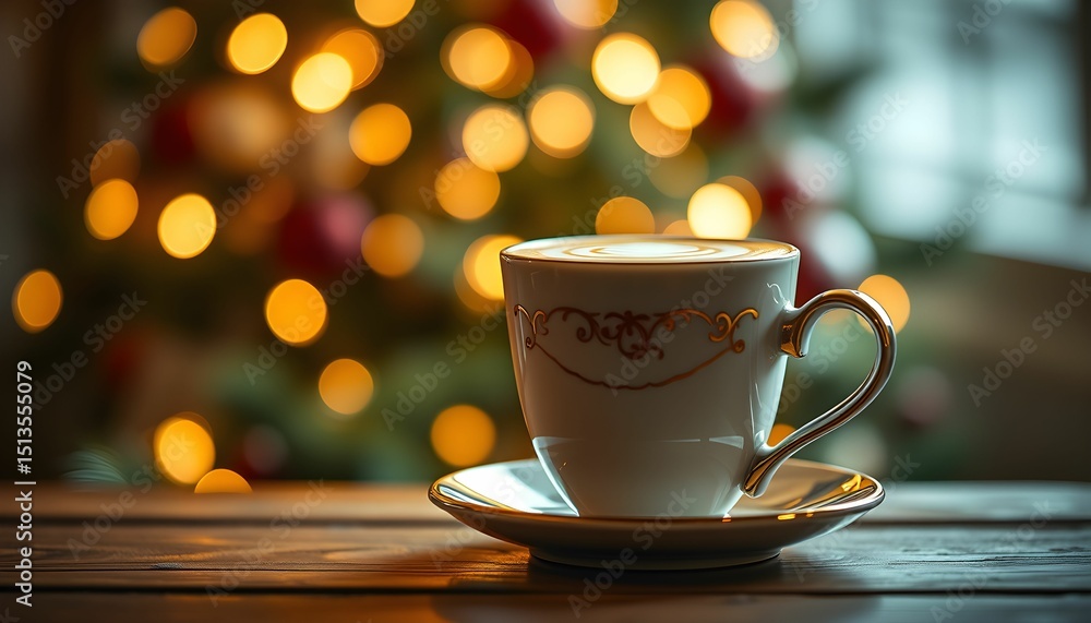 Obraz premium Cozy Christmas Morning Warm Drink by the Festive Tree
