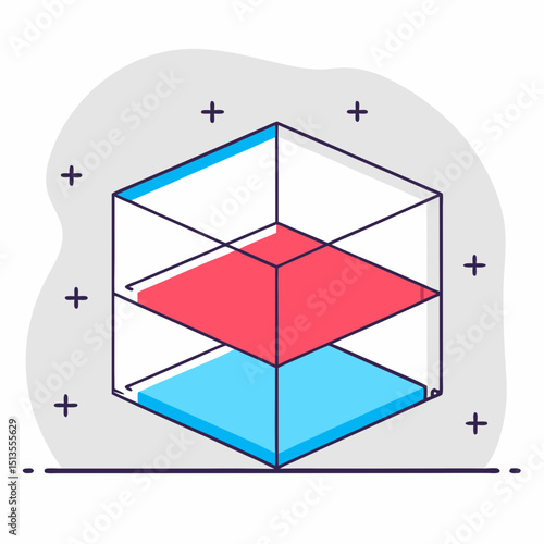 Isometric cube with red and blue platforms illustration