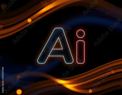AI Technology: Modern neon glow AI technology digital artwork, with lines surrounding the AI alphabet to create an interesting visual effect, for modern use. AI-generated image