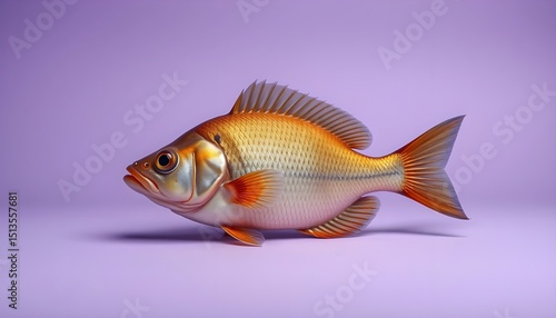 Golden Fish: A solitary golden fish captured in photorealistic form. This vibrant aquatic creature rests on a calming, soft, color background. AI-generated image