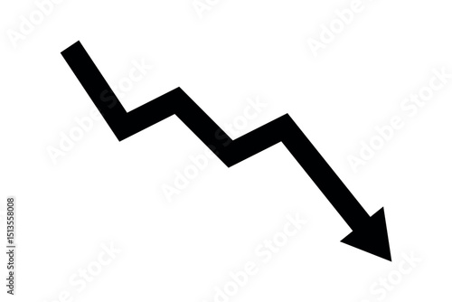 Black arrow graph going down represents trading loss, business decline, economic recession, and financial deficits. Simple abstract symbol illustration vector design. 