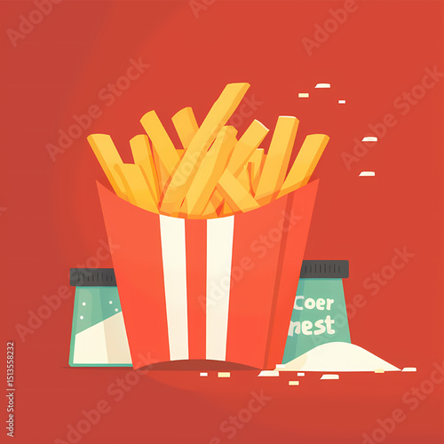 Golden Crisp: A mouthwatering image of a box of golden french fries, accompanied by salt and Coer nest. the ultimate snack.