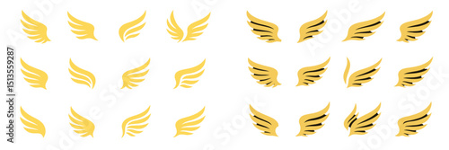 Golden wing designs for creative projects or branding in various styles and orientations
