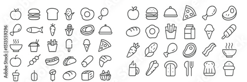 Various food icons including fruits, vegetables, and meals arranged in an intricate pattern suitable for culinary design