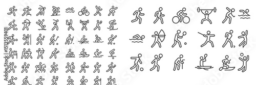 Various stick figure icons representing different sports and activities in a simple and clear style