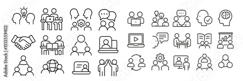 Simplified icons showcasing teamwork, communication, and collaboration for professional settings