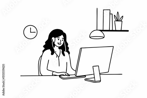 Happy latin hispanic young business woman working on laptop computer in company office. Smiling Indian entrepreneur manager businesswoman using pc for communication, learning at workplace