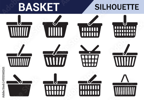 Variety of black baskets for shopping, featuring different designs for convenience in stores.
