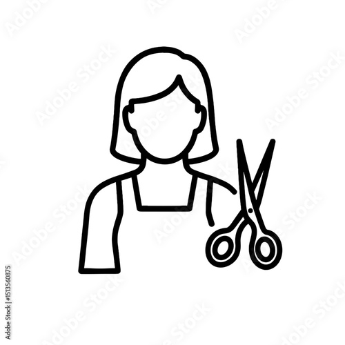Minimal line icon of female hairdresser with scissors, beauty salon professional illustration