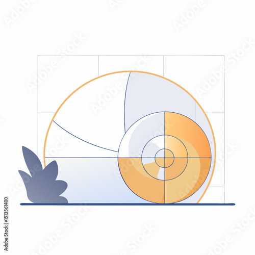 Stylized snail shell with plant and grid background art
