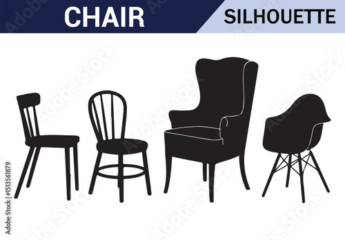 Black and white chair silhouettes featuring various designs, ideal for modern furniture collections.