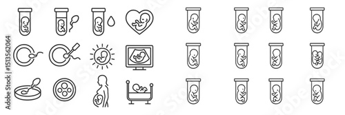 Medical illustrations showing stages of embryo development and reproductive processes in a clinical setting