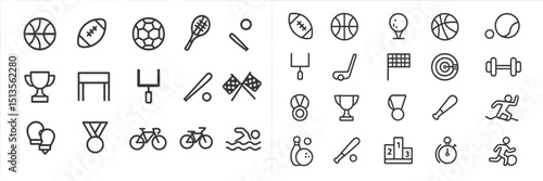 Sports and fitness icons showcasing various activities and competitions in a clean, minimalist design