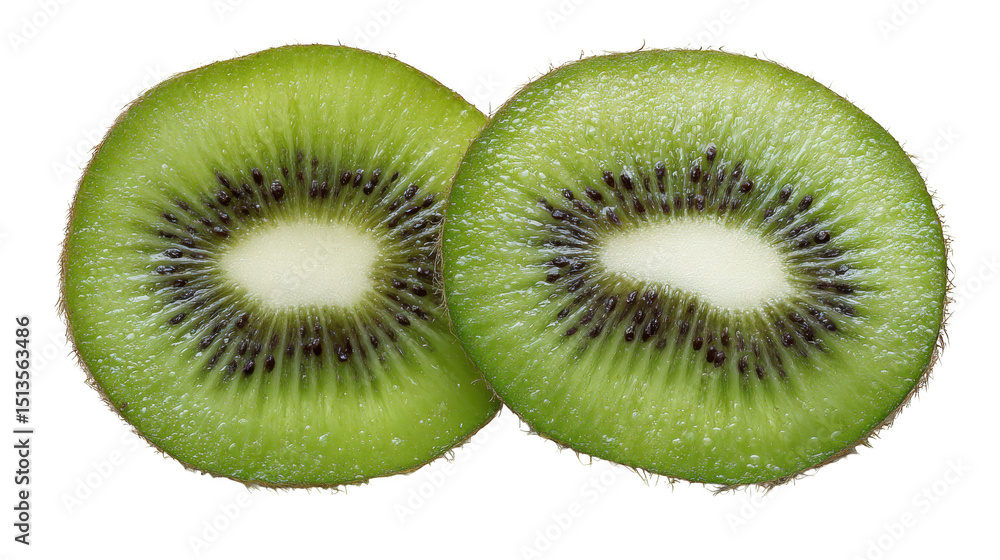 Fototapeta premium Two kiwi fruit slices isolated on transparent background, PNG