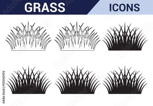 Outdoor Nature Icon Set - A collection of nature-inspired grass symbols for use in green-themed content.