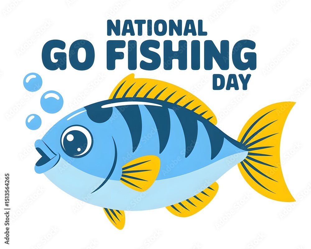 Naklejka premium National Go Fishing Day Graphic Featuring a Fish. A vibrant graphic celebrating National Go Fishing Day.