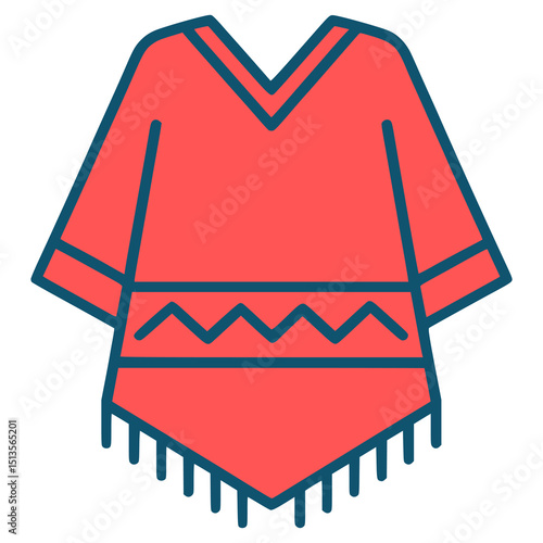 red mexican poncho culture fashion traditional flat color vector illustration template design