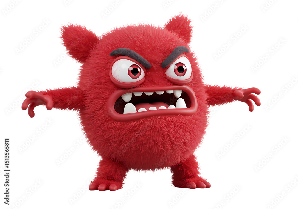 Angry Red Furry Monster isolated on transparent baackground Angry Red Furry Monster isolated on transparent baackground