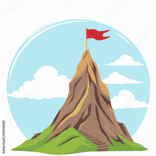 Reaching the summit a vector illustration of a mountain with a flag achieving success and overcoming challenges