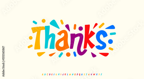 Colorful playful thank you message for subscribers and followers. Creative fun font with bold letters and dynamic shapes for logo, headline, design, greeting card or branding. Vector illustration