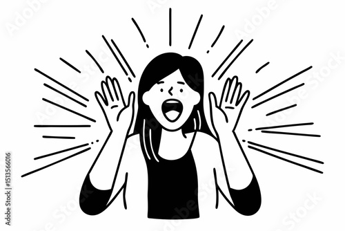 Image of excited screaming young woman standing isolated over background. Looking camera