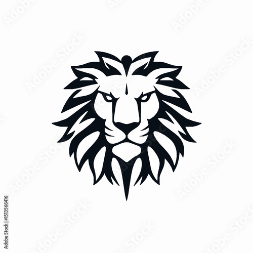 Elegant black and white lion head emblem depicting strength confidence and power for logos or branding designs.