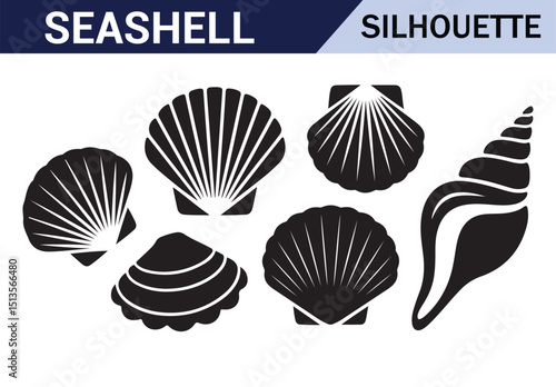 Artistic design featuring black and white starfish and shell silhouettes with modern style.