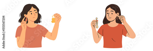 Woman selecting jewelry while contemplating different styles in a cozy setting during daylight