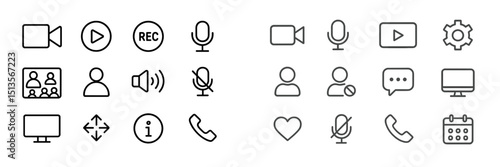 Collection of various media and communication icons designed for digital platforms and applications