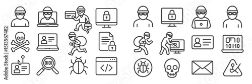 Cybersecurity icons illustrating online threats and protective measures in a digital environment
