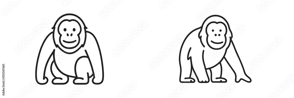 Fototapeta premium Simple line drawings of two playful monkeys interacting in a natural setting during daytime