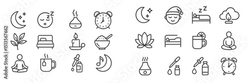 Relaxing night routine with calming activities and icons for sleep and mindfulness