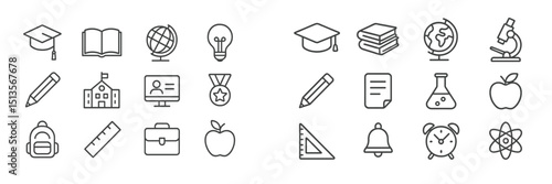 Educational icons depicting various academic subjects and tools in a clean, modern style suitable for educational materials