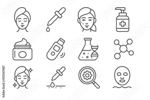 Various skincare icons representing popular beauty treatments and products in a clean and minimalist design style