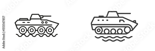 Military vehicles traverse water in battle scenarios as part of training exercises in coastal areas