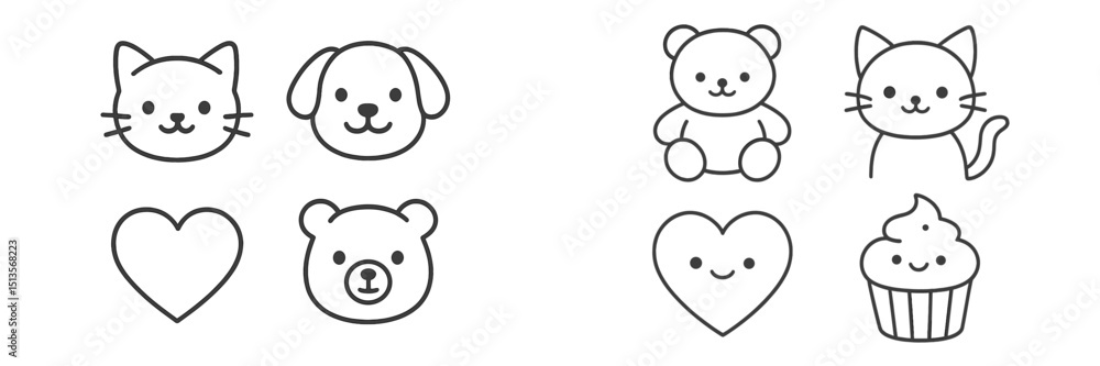 Naklejka premium Cute and simple doodles of animals and shapes showcasing a playful and whimsical design for children's art and crafts