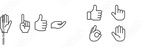 Variety of hand gestures depicted in simple outline style showcasing communication and expression